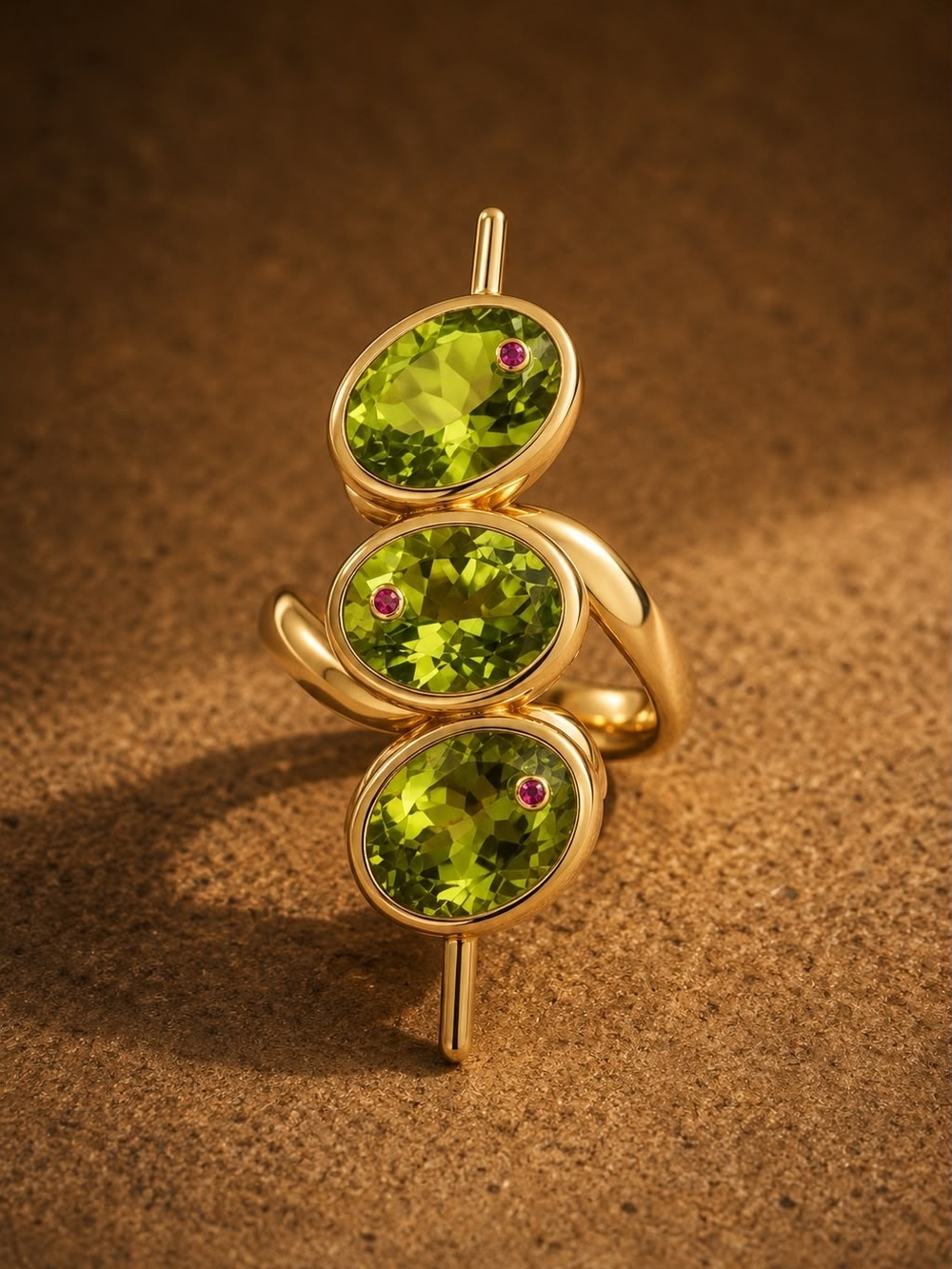 Gold Ring with Bright Peridot Trio - Picture 4 of 6